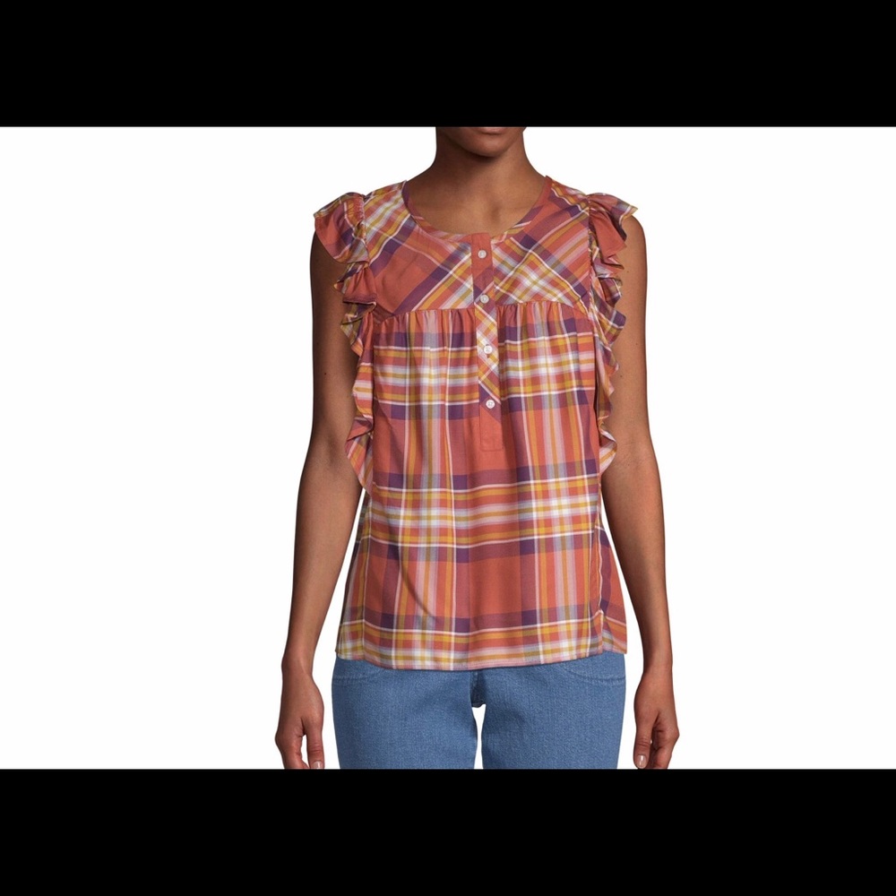 New Time and Tru Women's Ruffle Sleeve Tank Top - Picture 3 of 6